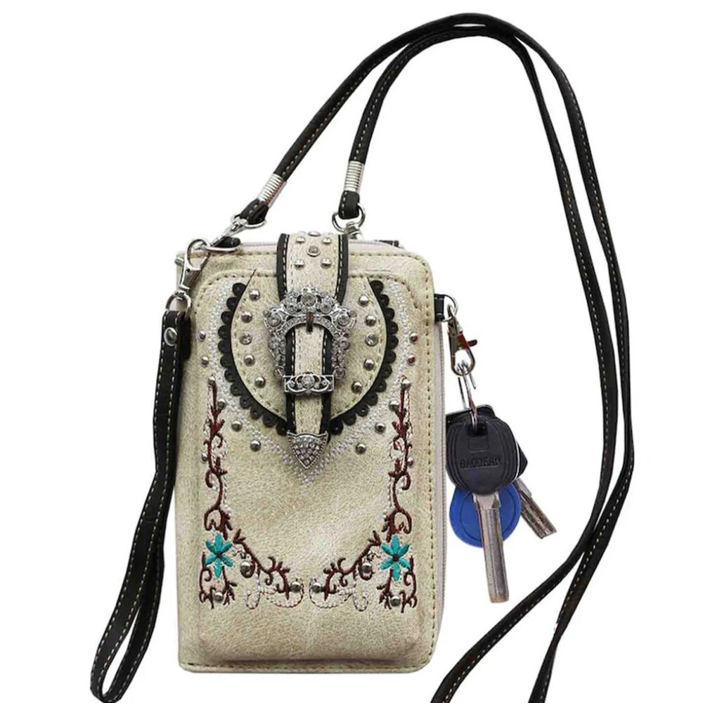 Western Buckle Design Mini Phone Wallet with Strap